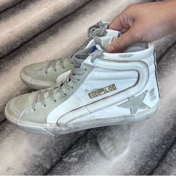 Golden Goose Mid Top Slide White Ice Mixed Leather Suede Sneakers - Picture 3 of 16